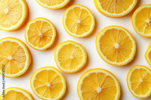 Fresh Yellow Lemon Slices Arranged Beautifully on a Light Background Perfect for Food Photography or Citrus-Themed Designs and Recipes