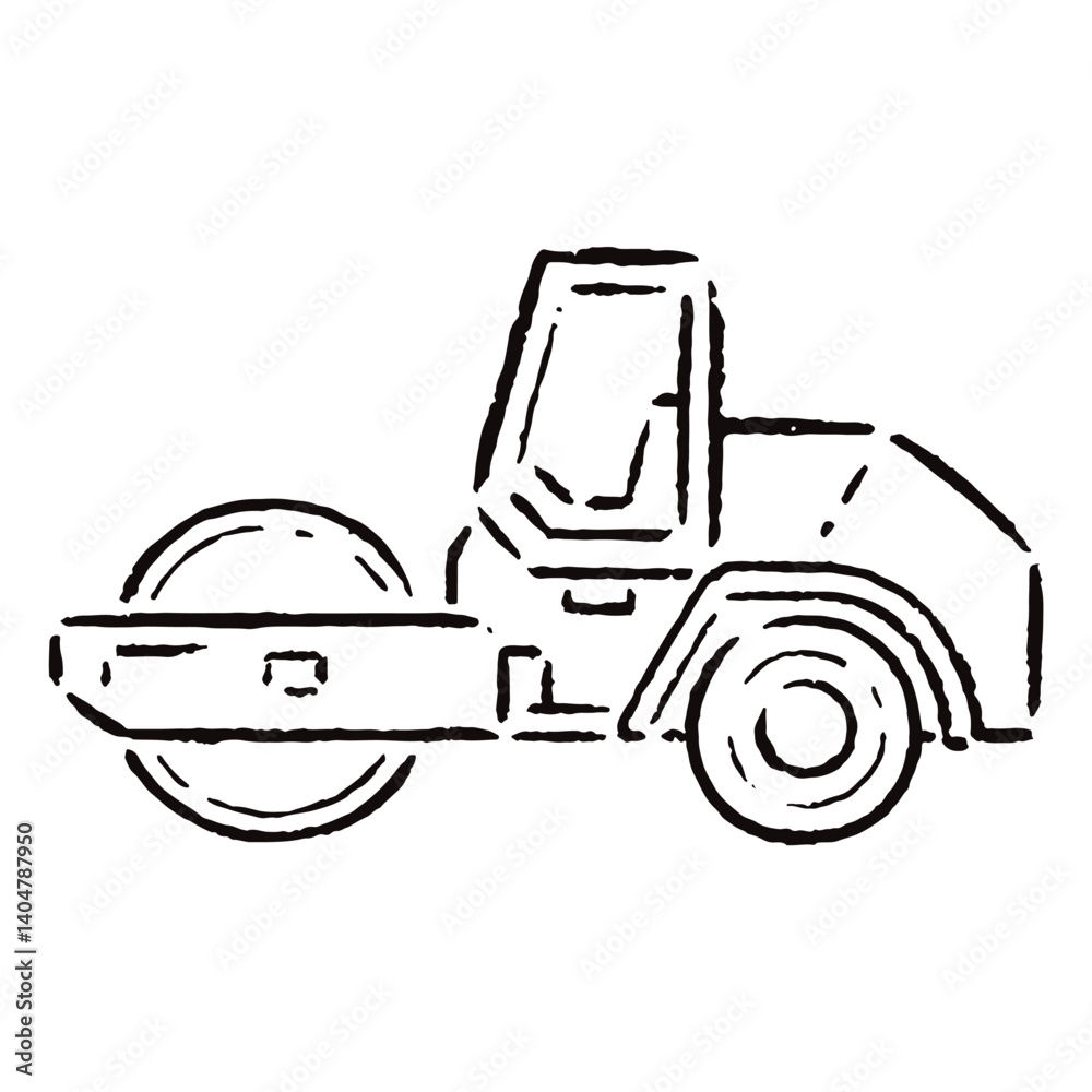 Naklejka premium 手描きのロードローラーのイラスト_白黒