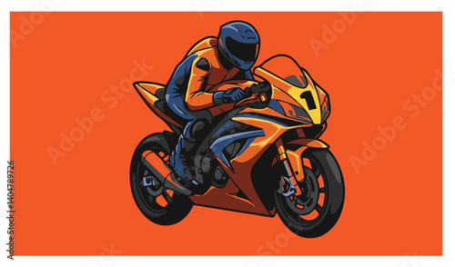 Racing motorbikes artwork featuring two expert riders competing on striking yellow background in dynamic poses

