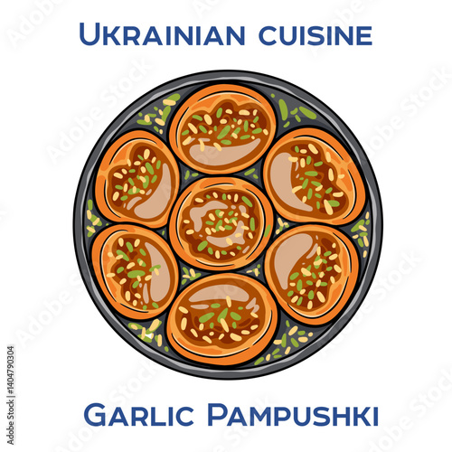 Garlic Pamushky: Soft, golden-brown Ukrainian bread rolls infused with garlic, perfect for soups or as a side dish.