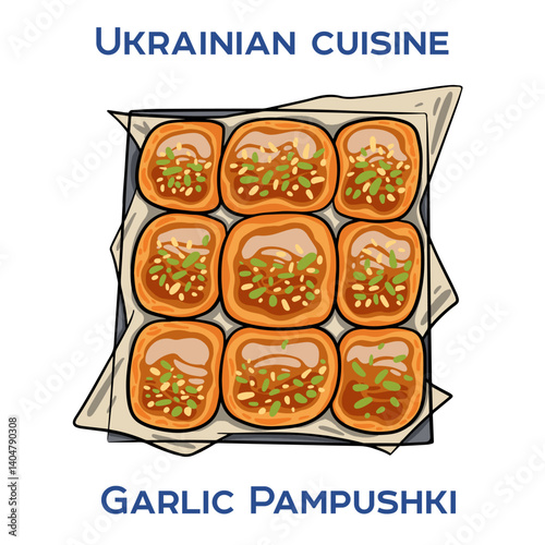 Garlic Pamushky: Soft, golden-brown Ukrainian bread rolls infused with garlic, perfect for soups or as a side dish.