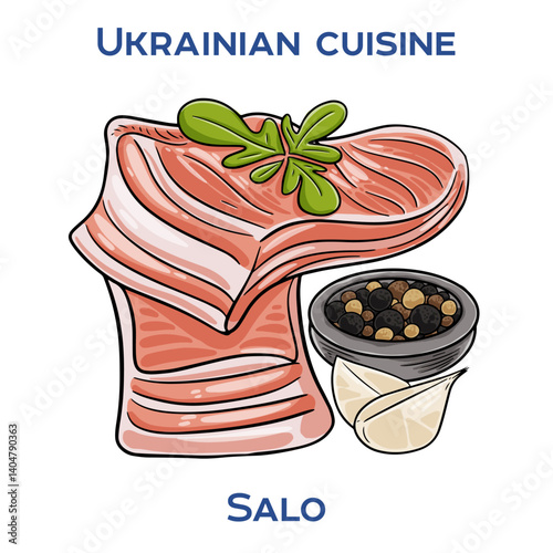 Salo is a traditional Ukrainian dish made from cured slabs of pork fat, often seasoned with garlic and spices.