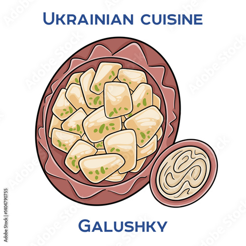 Galushki is a traditional Ukrainian dish consisting of boiled dough balls, often served with various sauces or added to soups.