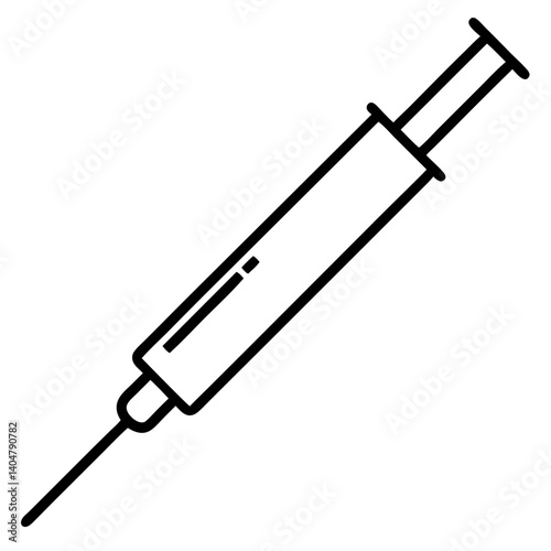 Line drawing of a syringe representing vaccinations and medical procedures in minimalist design