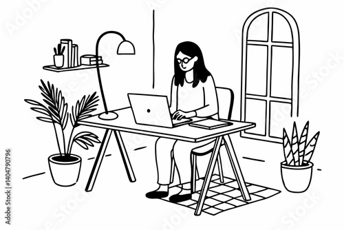 Portrait of young female entrepreneur working in her studio, young professional manager wearing casual clothes working