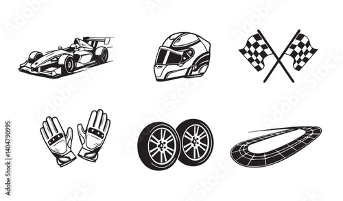 Racing motorcycal speed cars under checkered flag at motorsport finish line artistic design

