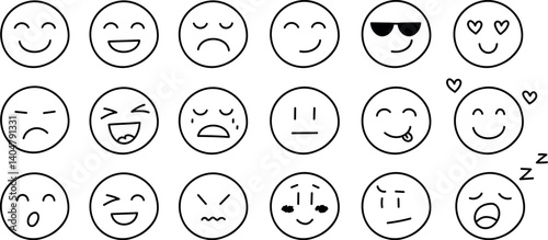 Set of smiles with emotions, hand drawn collection