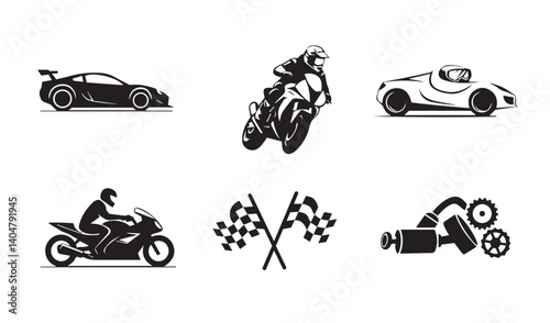 Stunning art of speed cars at motorsport finish line under motorcycal checkered flag


