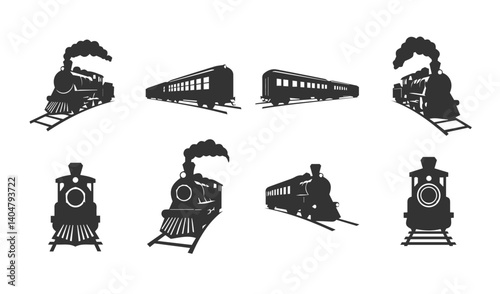 Locomotive art pack with classic steam engine silhouettes ideal for heritage-themed designs

