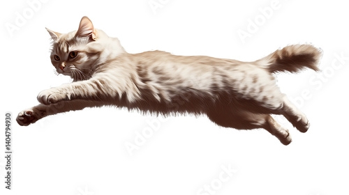 A cat jumping playfully, isolated on a transparent background, showcasing its agility.