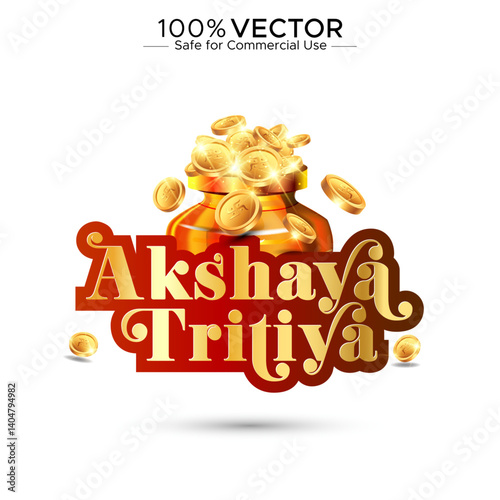 Akshaya Tritiya Traditional festival of India. Kalash of gold coins Post and Logo unit illustration.