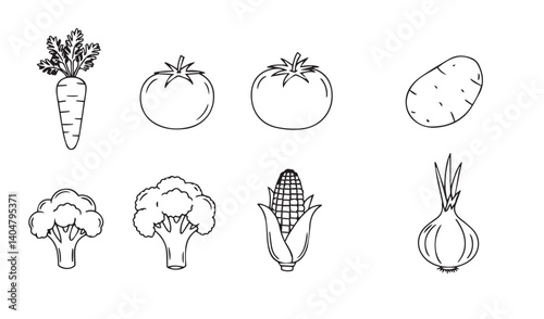 Set vegetable gardening art depicting vibrant plants for a healthy and natural lifestyle


