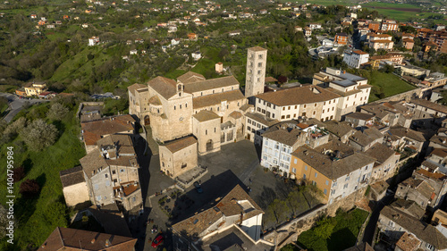 Obraz na płótnie Aerial view of the cathedral of the town of Anagni which is located in the province of Frosinone in Lazio, Italy. It is a Marian church dedicated to the Annunciation of the Blessed Virgin Mary. w salonie