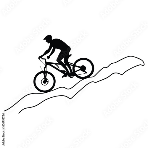 Mountain biker silhouette riding on a trail with transparent background