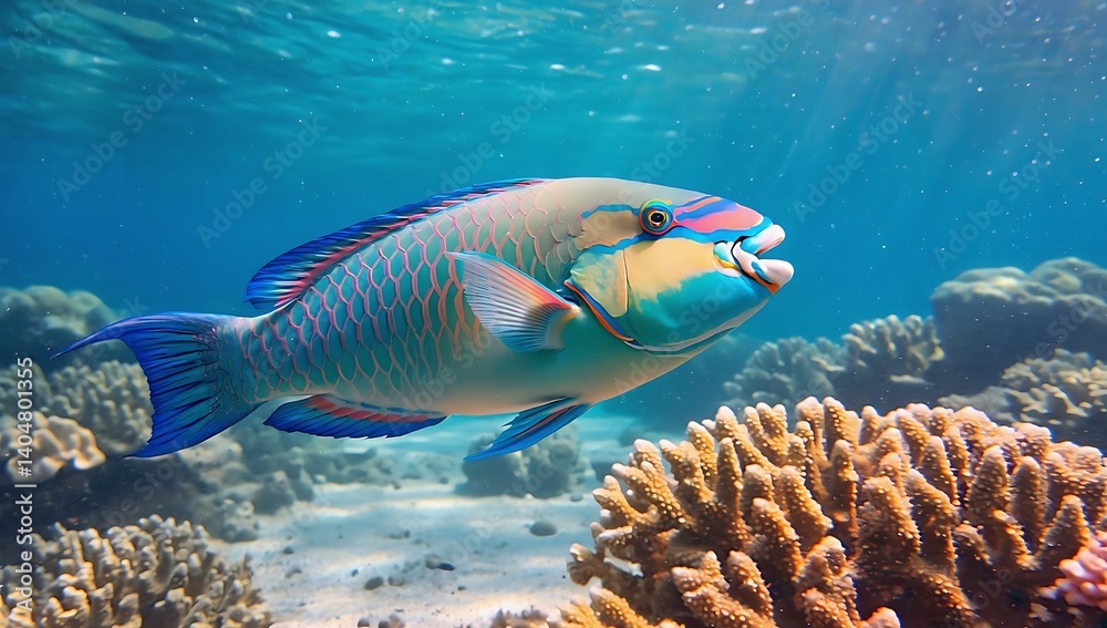 Fototapeta premium Vibrant Parrotfish in Coral Reef