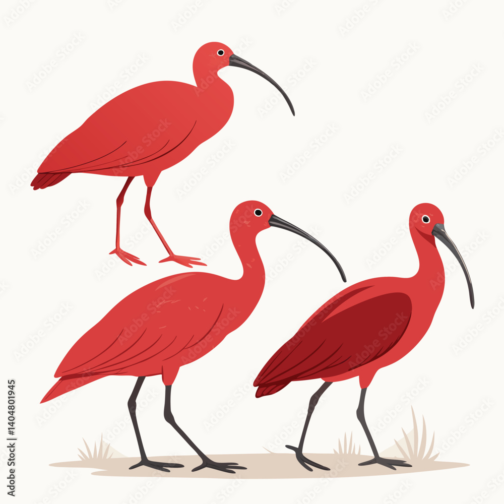Fototapeta premium set of red ibis in minimalistic style vector
