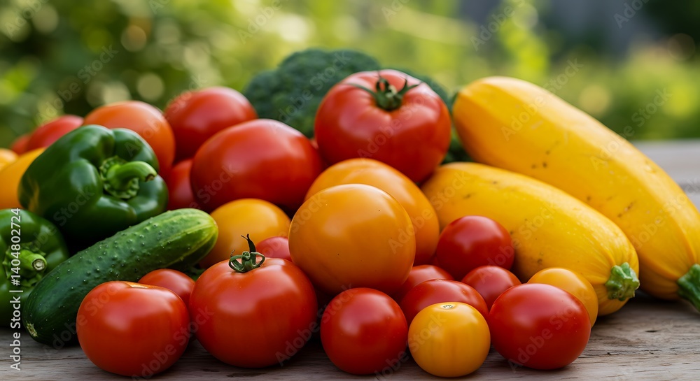 Freshly Harvested Summer Vegetables on a Garden Table AI Generated Freshly Harvested Summer Vegetables on a Garden Table AI Generated