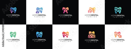 Collection of home dental clinic logo design templates. Home logo icon combined with teeth