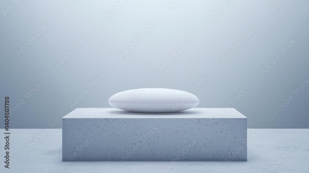 Fototapeta premium A minimalist white sculpture sits atop a gray block.