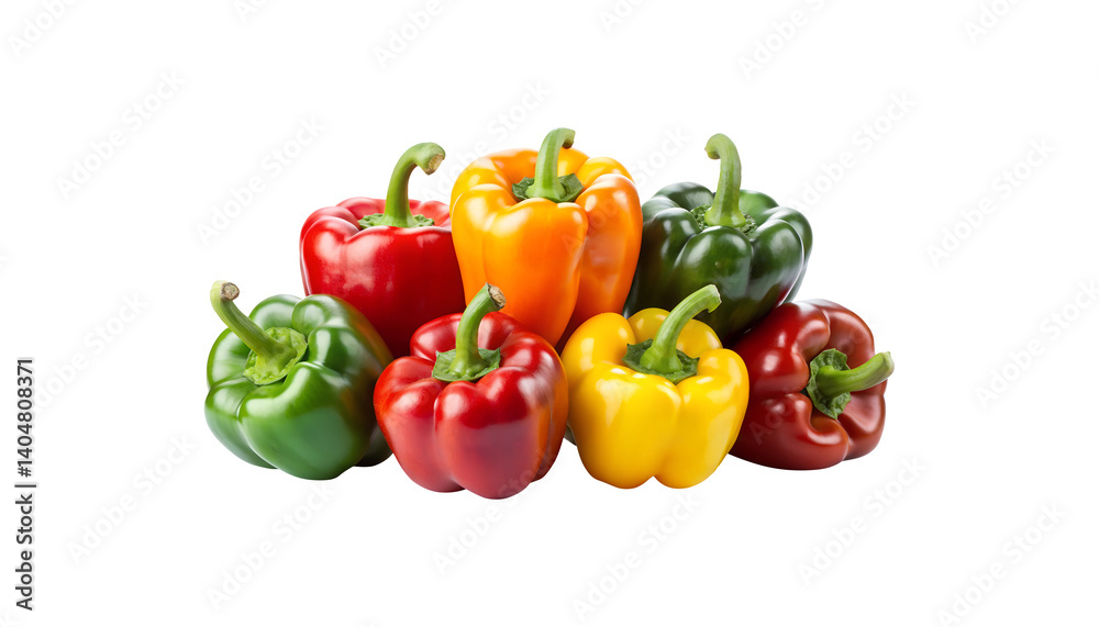 A Colorful Collection of Fresh Bell Peppers Isolated on White Background A Colorful Collection of Fresh Bell Peppers Isolated on White Background