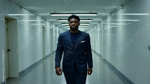 Wallpaper Mural Man walking confidently in modern corridor with suit Torontodigital.ca
