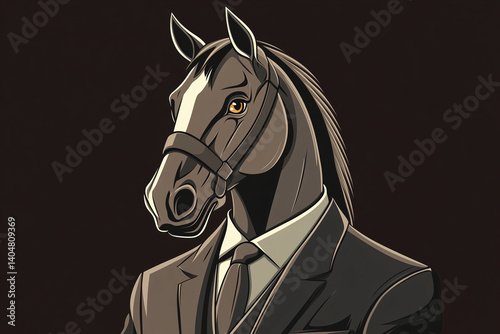 Sleek Horse Mascot in Tailored Suit, Power and Determination Icon