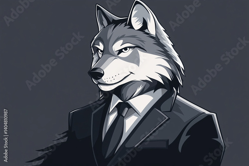 Confident Wolf in Suit, Teamwork and Resilience Mascot