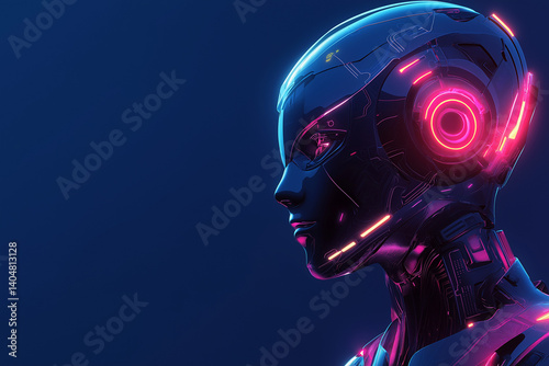 Futuristic Robot Gaming Mascot with Glowing Eyes and Sleek Digital Aesthetic on Black Background