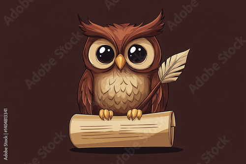 Thoughtful Owl Legal Mascot with Quill and Scroll