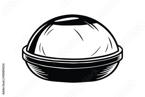 Monochromatic Retro Style Illustration Of A Pudding Bowl Featuring A Striking Bold Outline And Vintage Elements For Design Projects