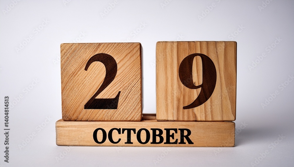 Minimalist photo of wooden blocks with date 29 October. Day and month, calendar on white background Minimalist photo of wooden blocks with date 29 October. Day and month, calendar on white background