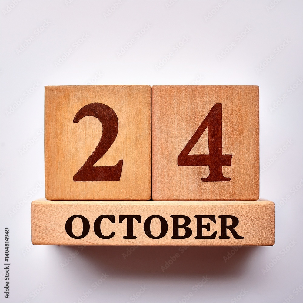 Minimalist photo of wooden blocks with date 24 October. Day and month, calendar on white background Minimalist photo of wooden blocks with date 24 October. Day and month, calendar on white background