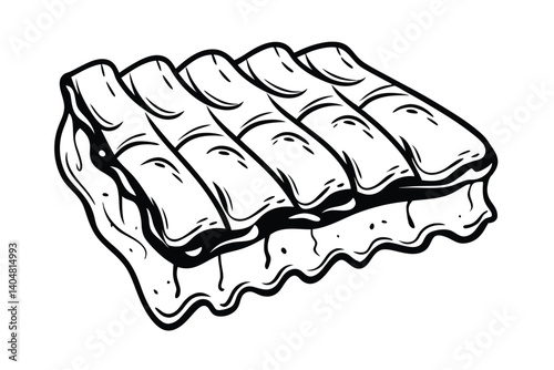 Monochrome Illustration Of Savory Spare Ribs Ready To Eat For Carnivores And Barbecue Enthusiasts