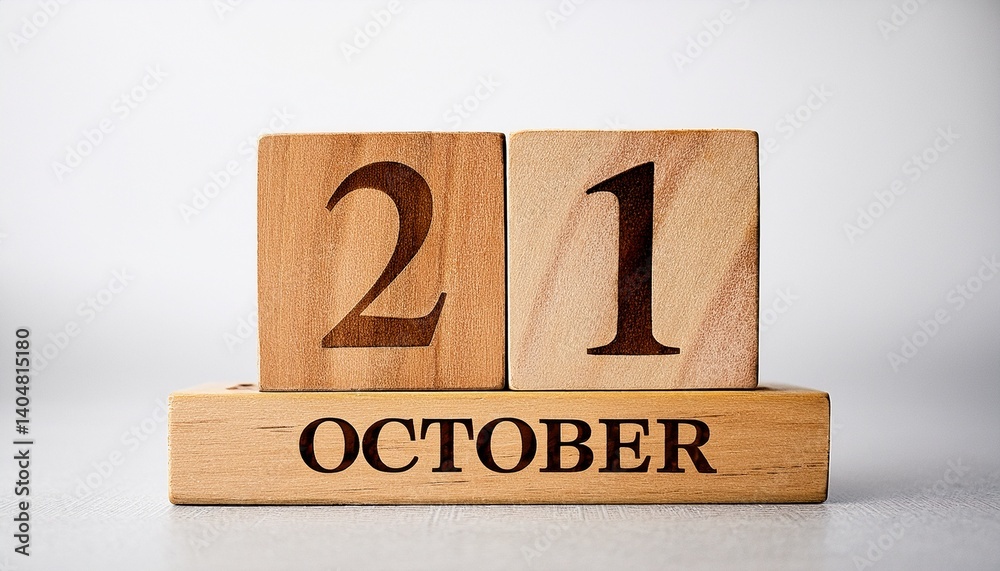 Minimalist photo of wooden blocks with date 21 October. Day and month, calendar on white background Minimalist photo of wooden blocks with date 21 October. Day and month, calendar on white background