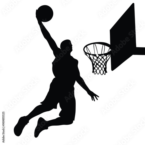 Silhouette of Basketball Player Dunking Ball into Hoop, Transparent Background