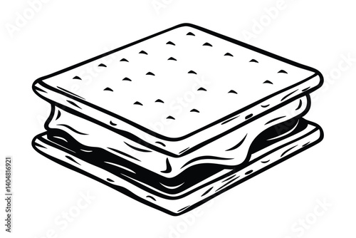 Smores Dessert Outline Style Illustration With Graham Crackers And Melted Marshmallow Filling For Summer Campfire Treats