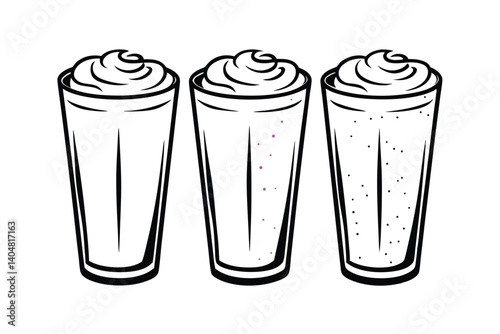 Three Glass Cups With Creamy Toppings Vector Graphic Design Element For Food And Beverage Illustrations And Menu Designs
