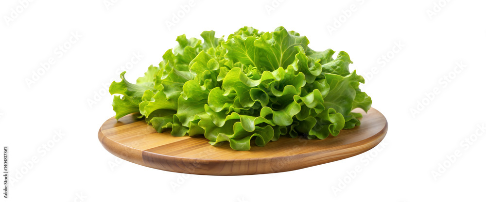 Fresh Green Leaf Lettuce on a Wooden Cutting Board Isolated on White Background Fresh Green Leaf Lettuce on a Wooden Cutting Board Isolated on White Background