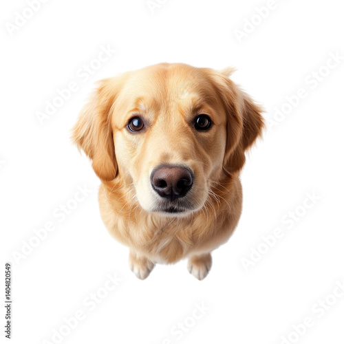 Adorable Golden Retriever Puppy Looking Up, Overhead View