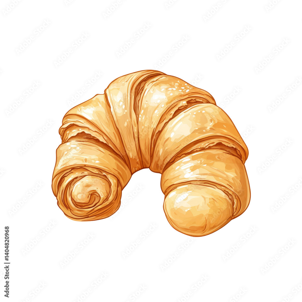 Fototapeta premium Delicious Golden Brown Croissant, Bakery Pastry Illustration