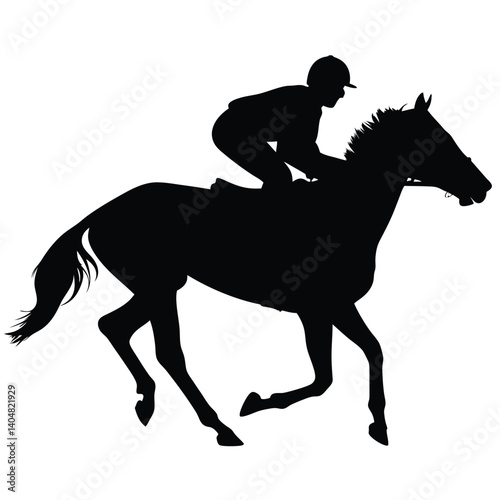 Silhouette of Jockey Riding Galloping Horse, Equestrian Sport on Transparent