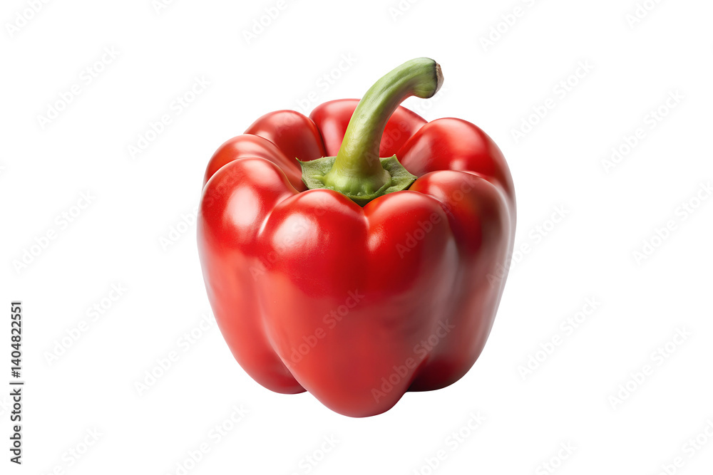 A Single Vibrant Red Bell Pepper Isolated on White Background A Fresh and Healthy Vegetable Ready to Eat