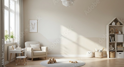 Sunlit Child's Room: 3D Render of a Cozy Play Space AI Generated