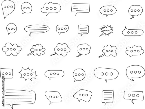 Chat Message Line Icon Set. Speech Bubble, Dialogue, chatting box, message box Talk chat thin conversation dialog symbols. Balloon doodle style of thinking sign symbol. Voice message comic cloud.