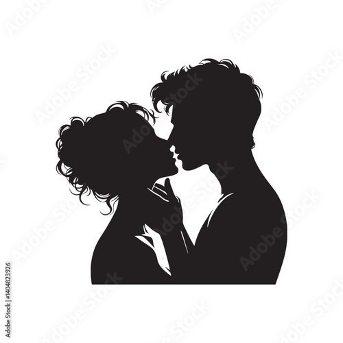 Kissing couple Silhouette - Minimalist Couple Kissing Vector - Illustration of Kissing couple - Couple Kissing Art.