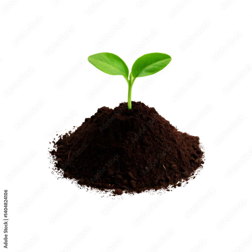 Garden soil with seedling on transparent background Garden soil with seedling on transparent background