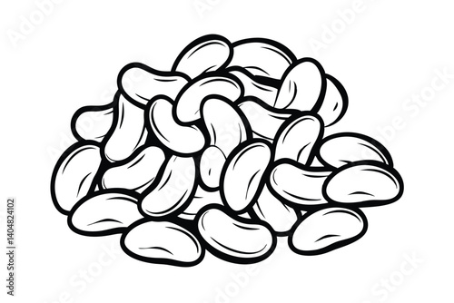 Pile Of White Beans Outline Vector Illustration Food Ingredient Monochrome Culinary Design Organic Agriculture Farming Healthy Eating