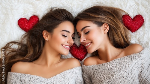 Two women, close in affection, sharing a loving Valentine's Day moment.