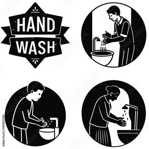 Hand Wash Vector Silhouetted Bundle Set Collection. Typoghraphy and Logo Desing Vector