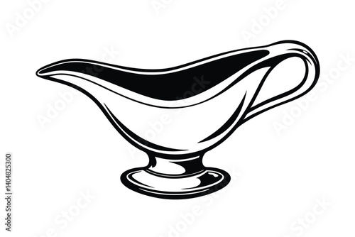 Elegant Black And White Gravy Boat Vector Illustration For Culinary Design And Food Service Graphics